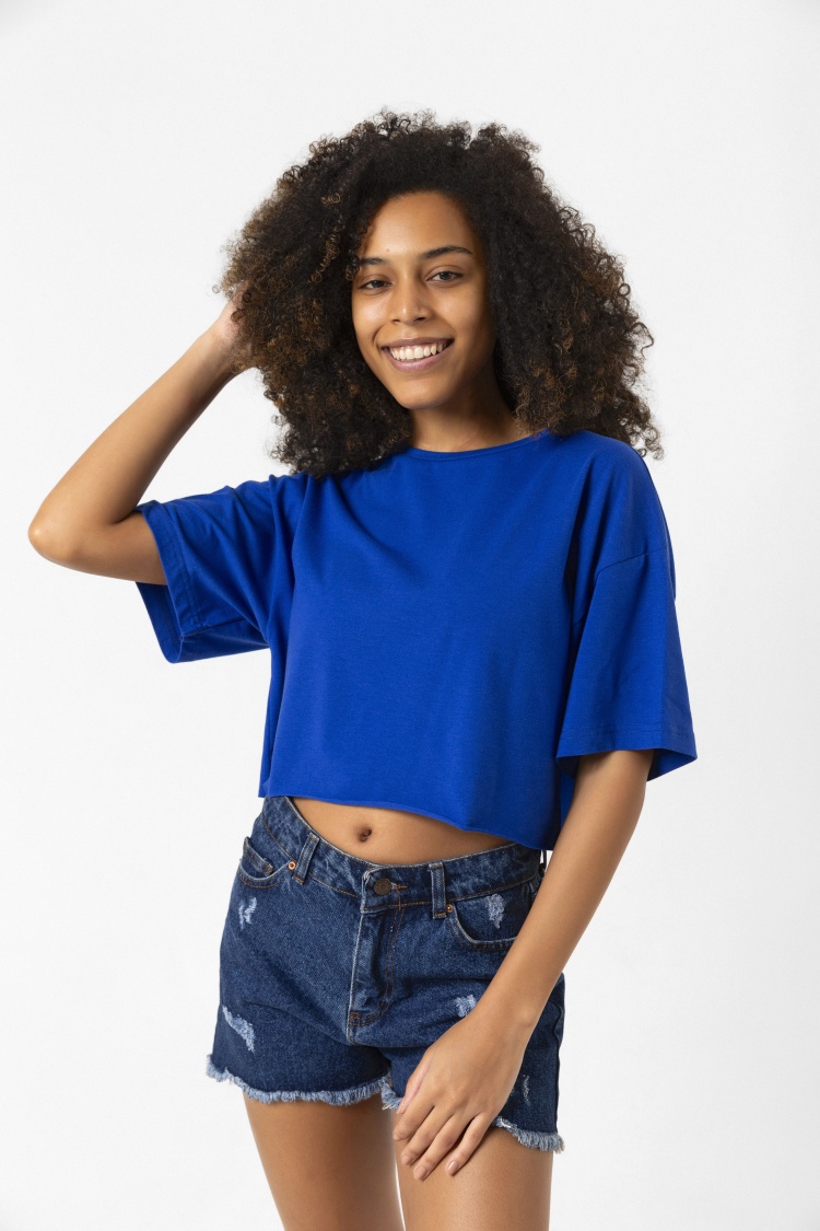 Basic Saks Mavi Oversize Crop Tshirt