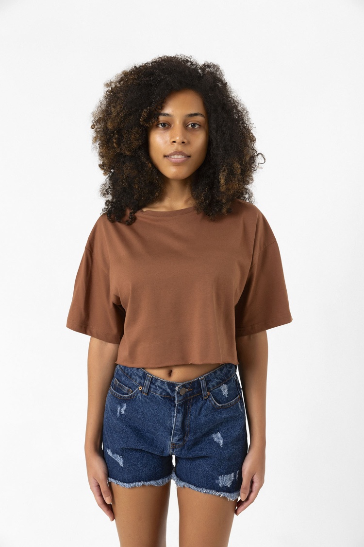 Basic Kahverengi Oversize Crop Tshirt