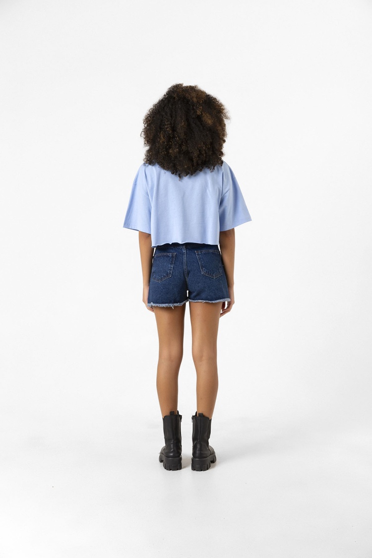 Basic Açık Mavi Oversize Crop Tshirt