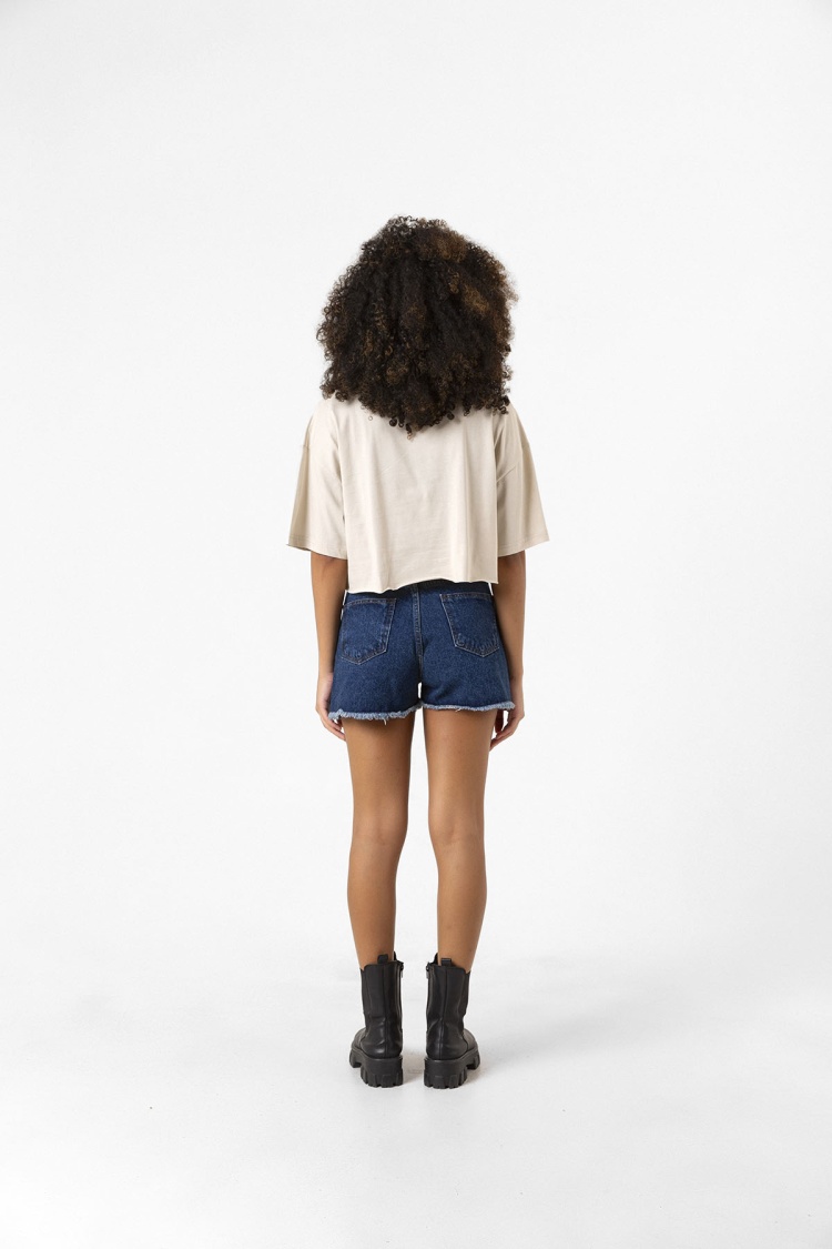 Basic Bej Oversize Crop Tshirt