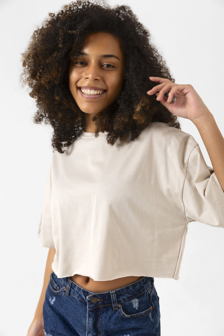 Basic Bej Oversize Crop Tshirt