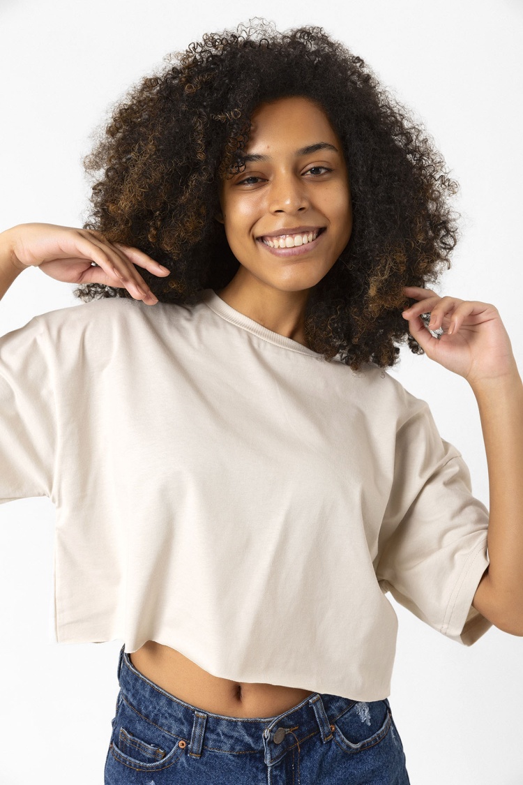 Basic Bej Oversize Crop Tshirt