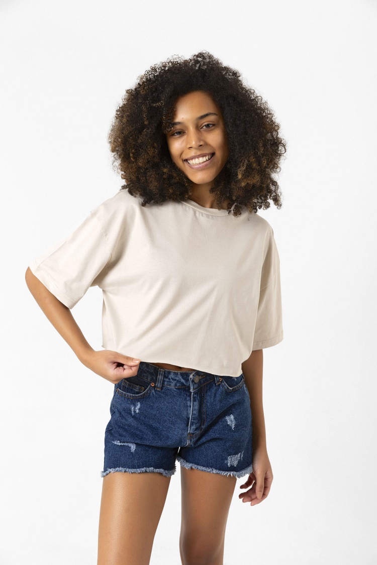 Basic Bej Oversize Crop Tshirt