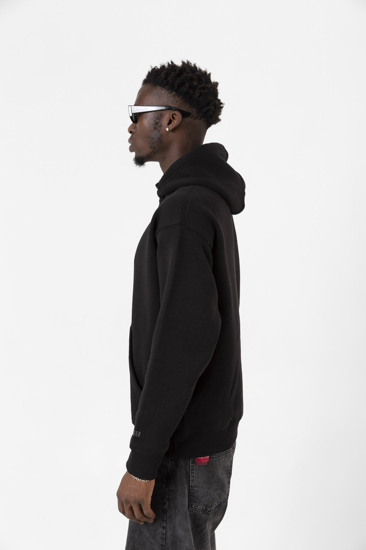 Siyah Basic Oversize Erkek Kapüşonlu Hoodie 3 iplik Sweatshirt