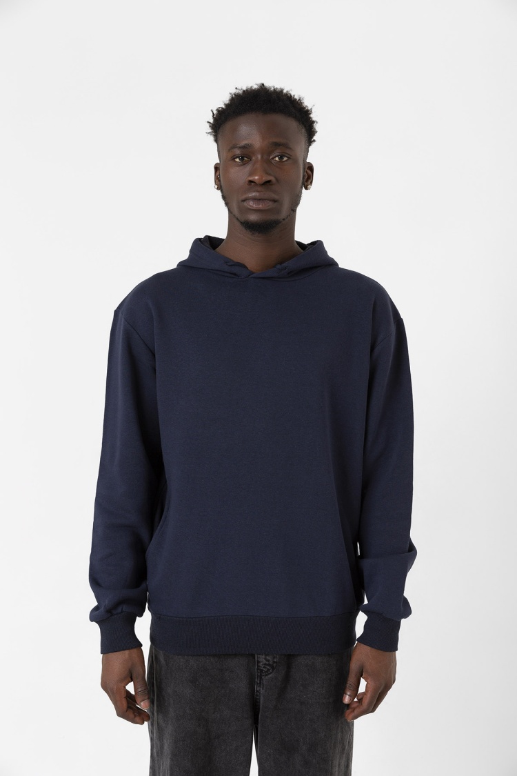 Lacivert Basic Oversize Erkek Kapüşonlu Hoodie 3 iplik Sweatshirt