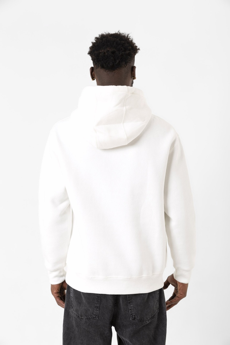 Beyaz Basic Oversize Erkek Kapüşonlu Hoodie 3 iplik Sweatshirt