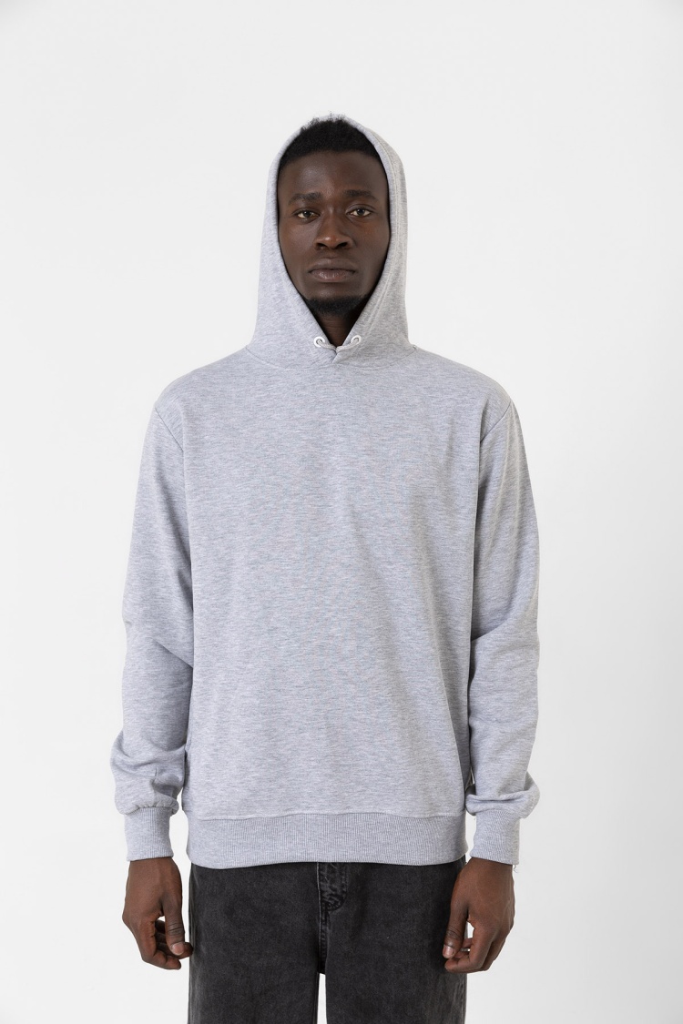 Gri Basic Oversize Erkek Kapüşonlu Hoodie 3 iplik Sweatshirt