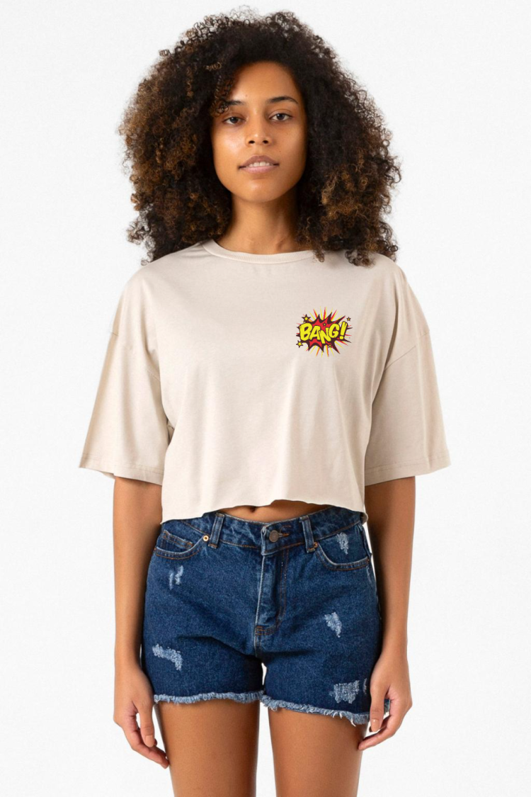 Big Bang Theory Bang Logo Bej Kadın Crop Tshirt