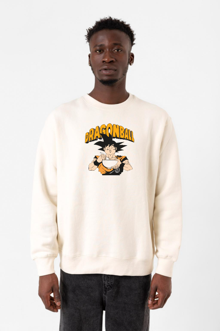 Dragon Ball Z Anime Goku Eating Ramen Ekru Erkek 2ip Sweatshirt