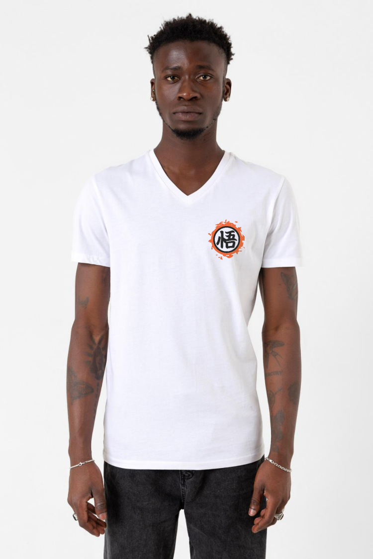 Dragon Ball Z Anime Logo Beyaz Erkek V yaka Tshirt