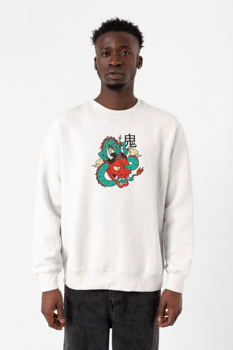 Dragon Samurai Anime Beyaz Erkek 2ip Sweatshirt