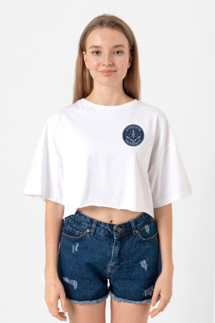 Gen V Godolkin University Emblem Beyaz Kadın Crop Tshirt