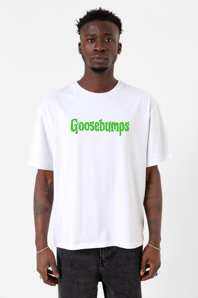 Goosebumps Lettern Beyaz Erkek Oversize Tshirt