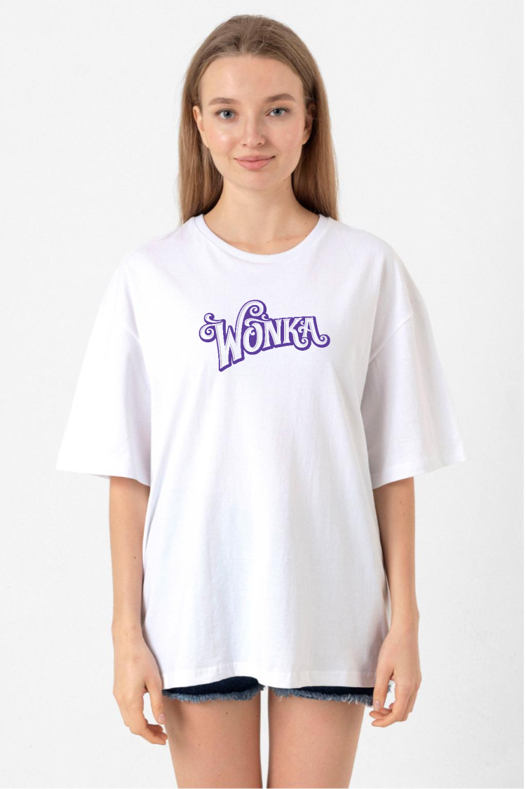 Willy Wonka Logo Beyaz Kadın Oversize Tshirt