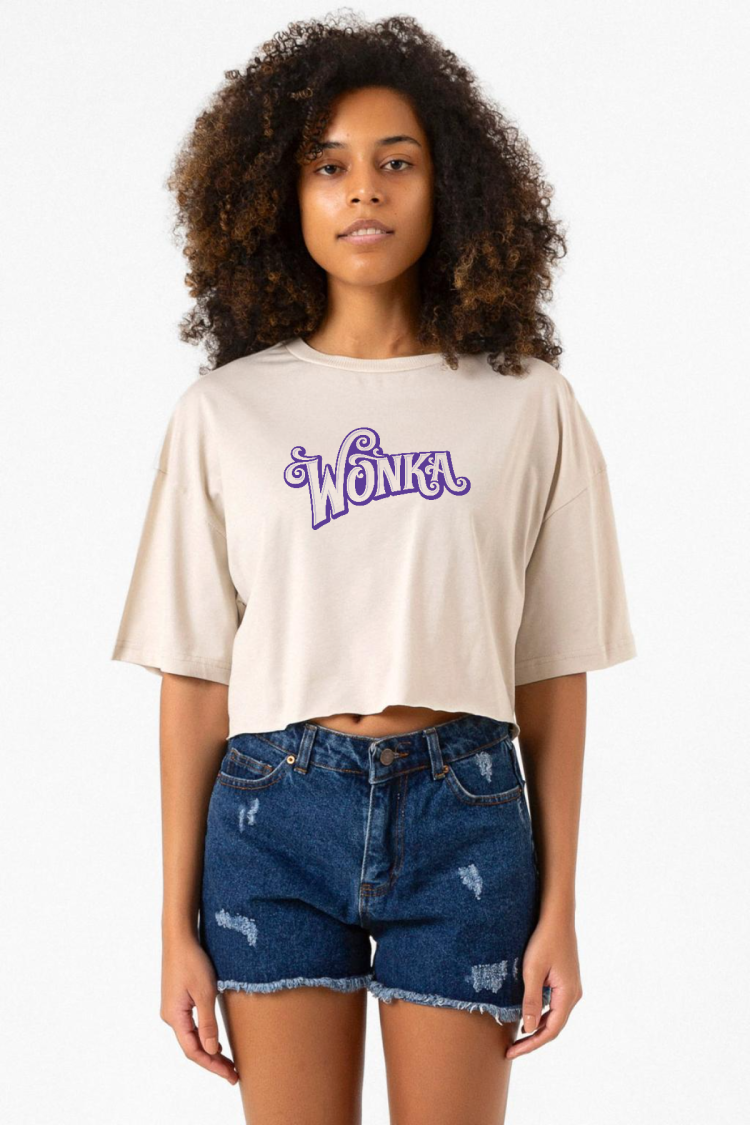 Willy Wonka Logo Bej Kadın Crop Tshirt