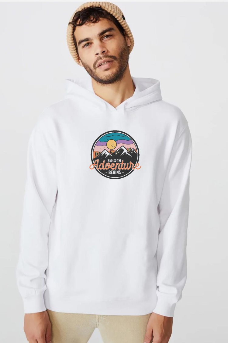 And So The Adventure Begins Beyaz Erkek 3ip Kapşonlu  Sweatshirt