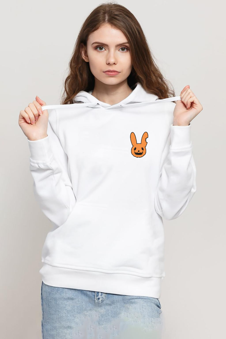 Bad Bunny Halloween Beyaz Kadın 3ip Kapşonlu Sweatshirt