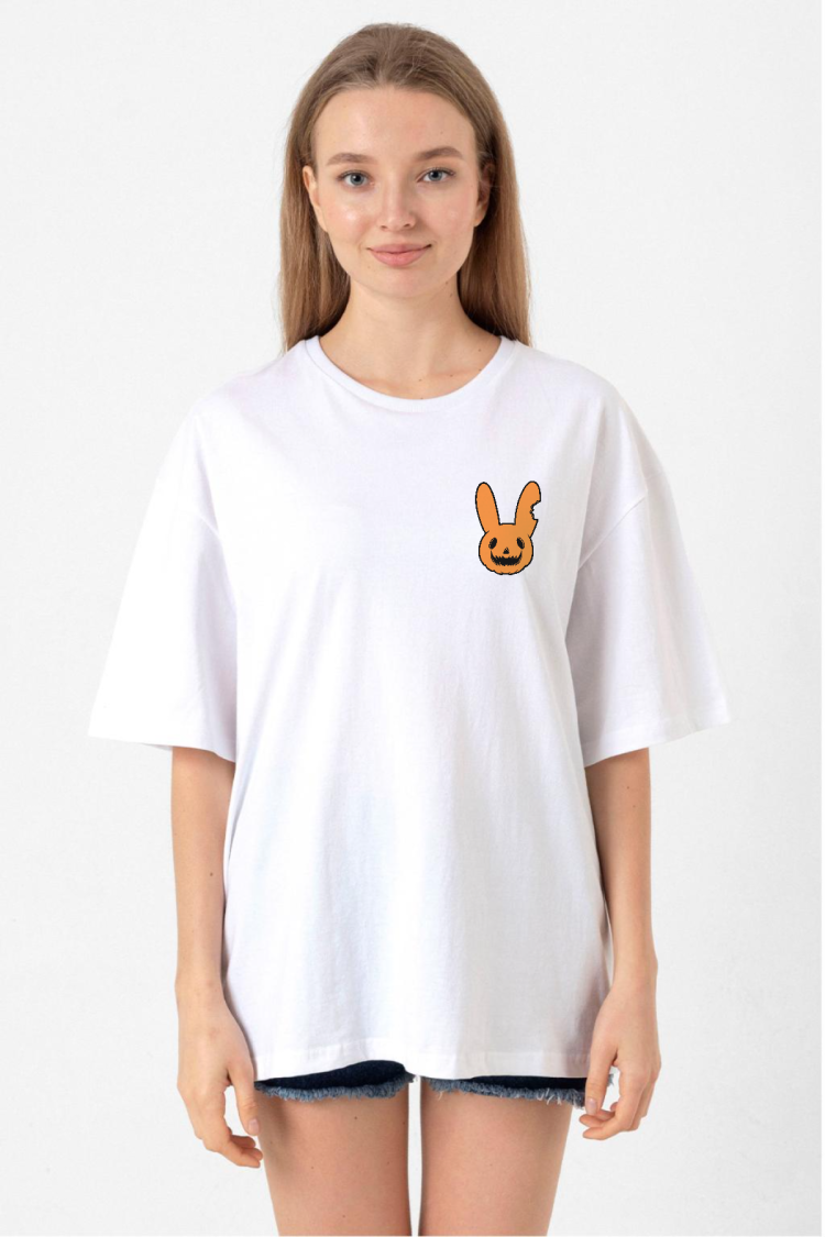 Bad Bunny Halloween Beyaz Kadın Oversize Tshirt