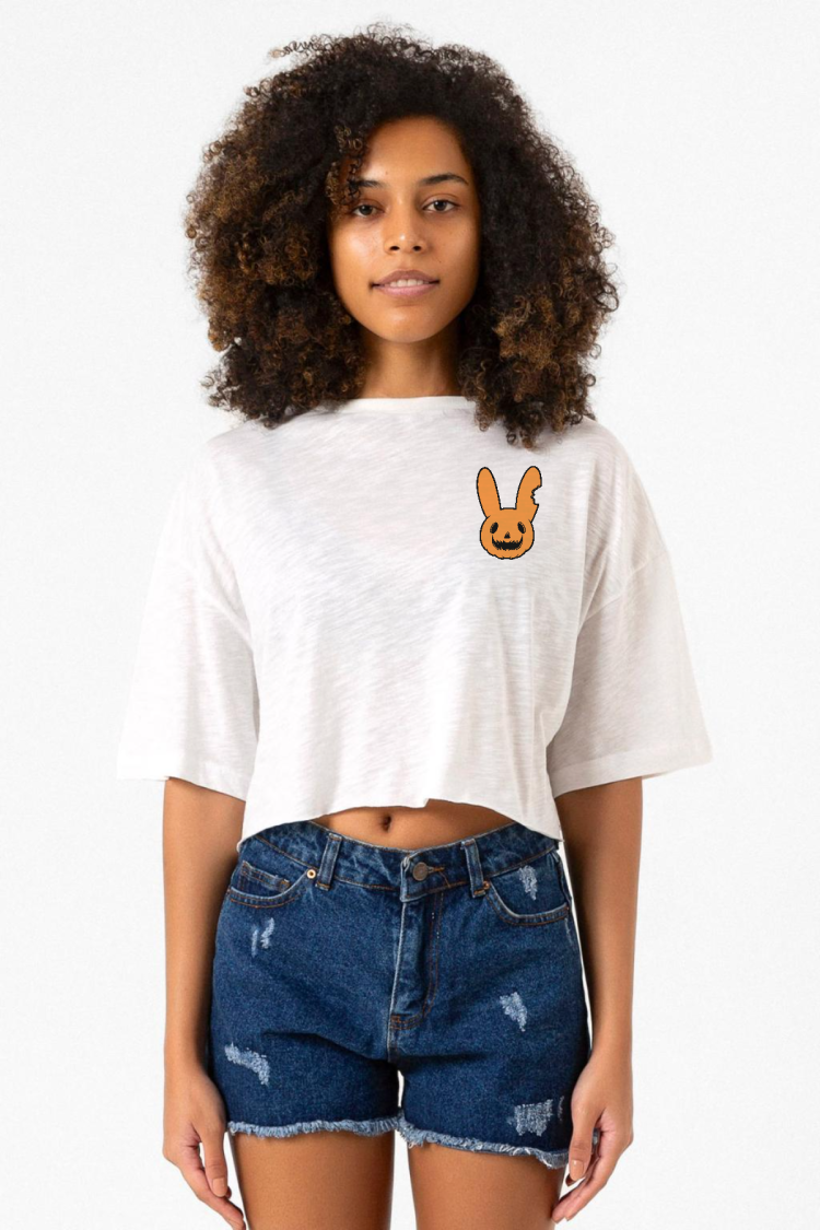 Bad Bunny Halloween Beyaz Kırçıllı Kadın Crop Tshirt