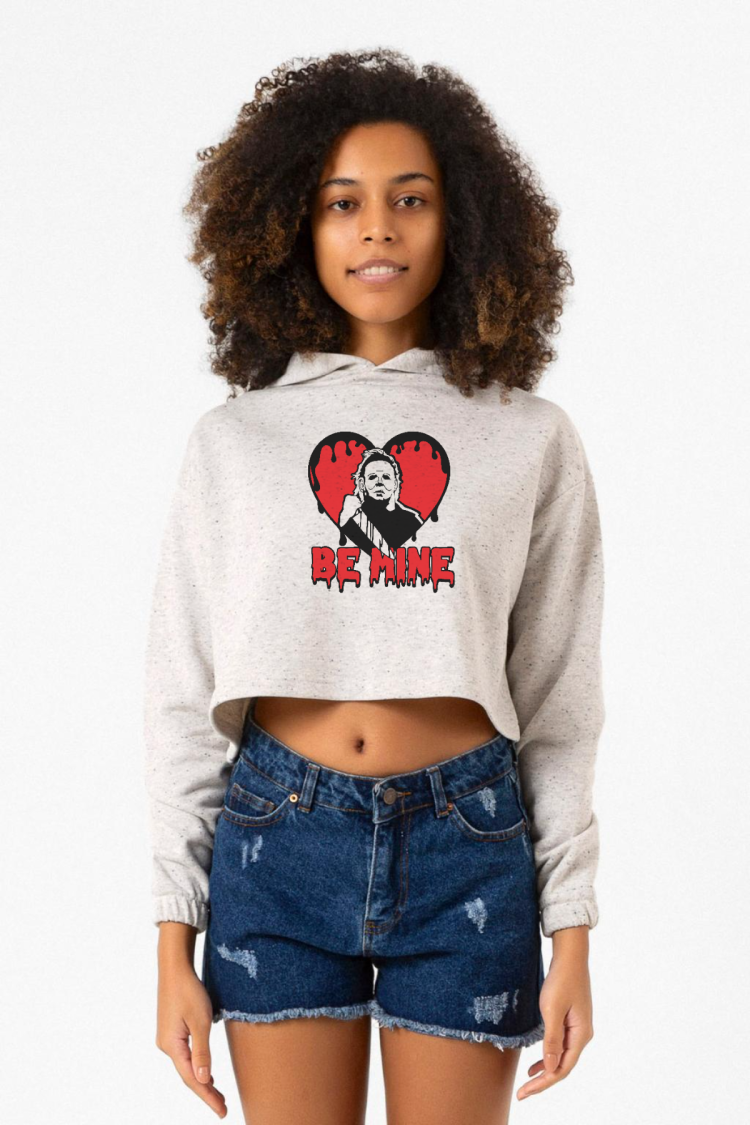 Be Mine Michael Myer Beyaz Kırçıllı Kadın Crop Kapşonlu