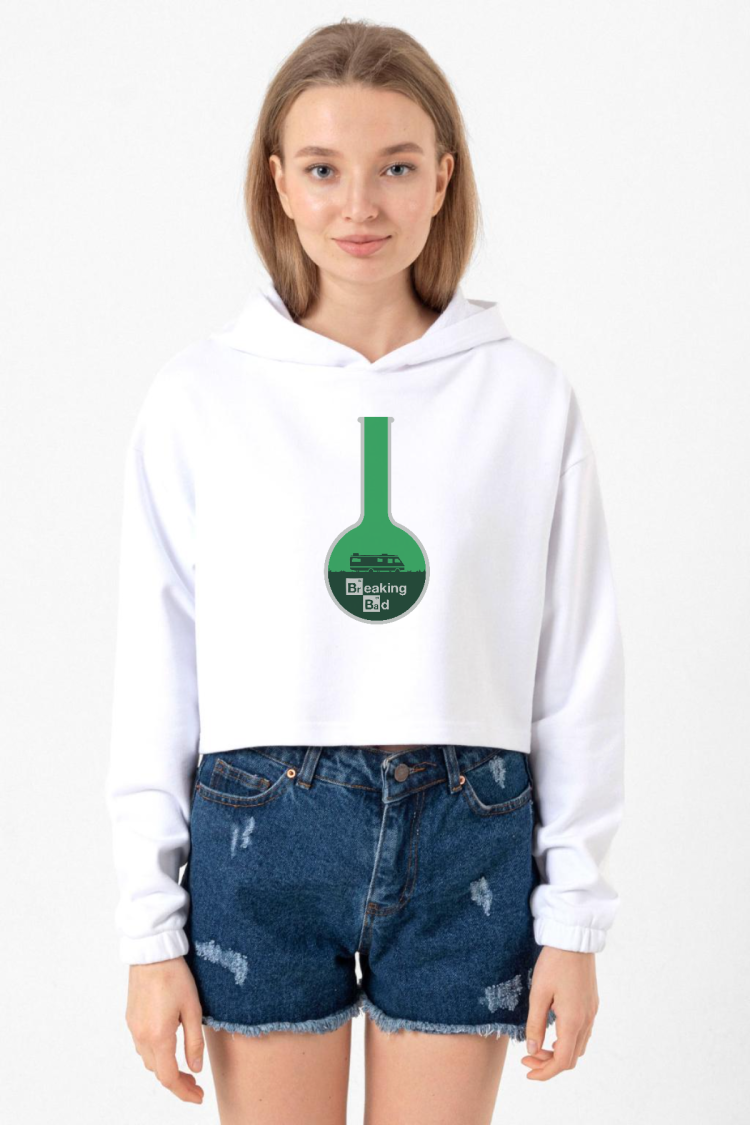 Breaking Bad Merch Beyaz Optik Kadın Crop Kapşonlu