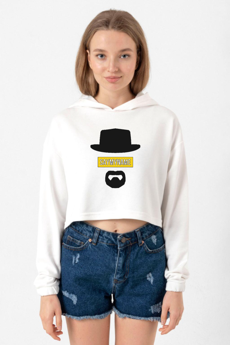 Breaking Bad Yellow Say My Name Head Ekru Kadın Crop Kapşonlu