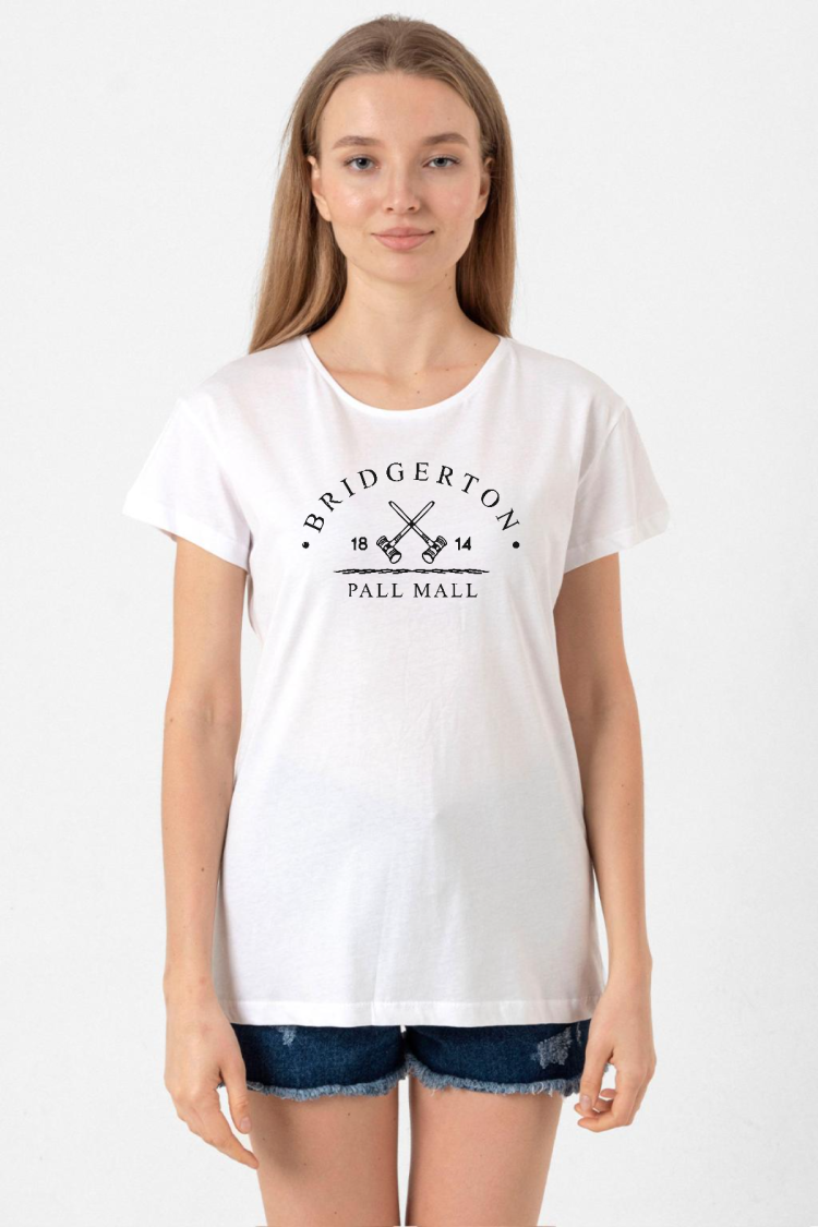 Bridgerton Pall Mall Logo Beyaz Kadın Bisikletyaka Tshirt