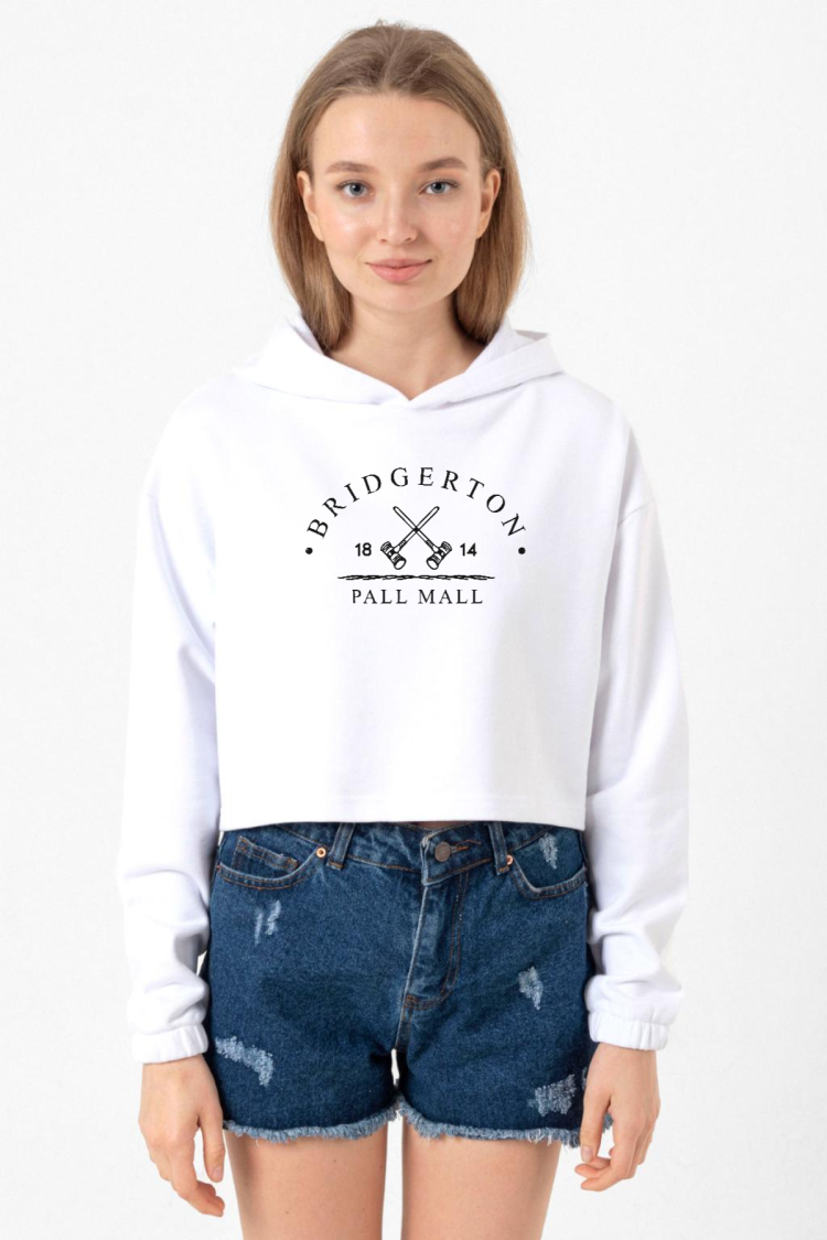 Bridgerton Pall Mall Logo Beyaz Optik Kadın Crop Kapşonlu