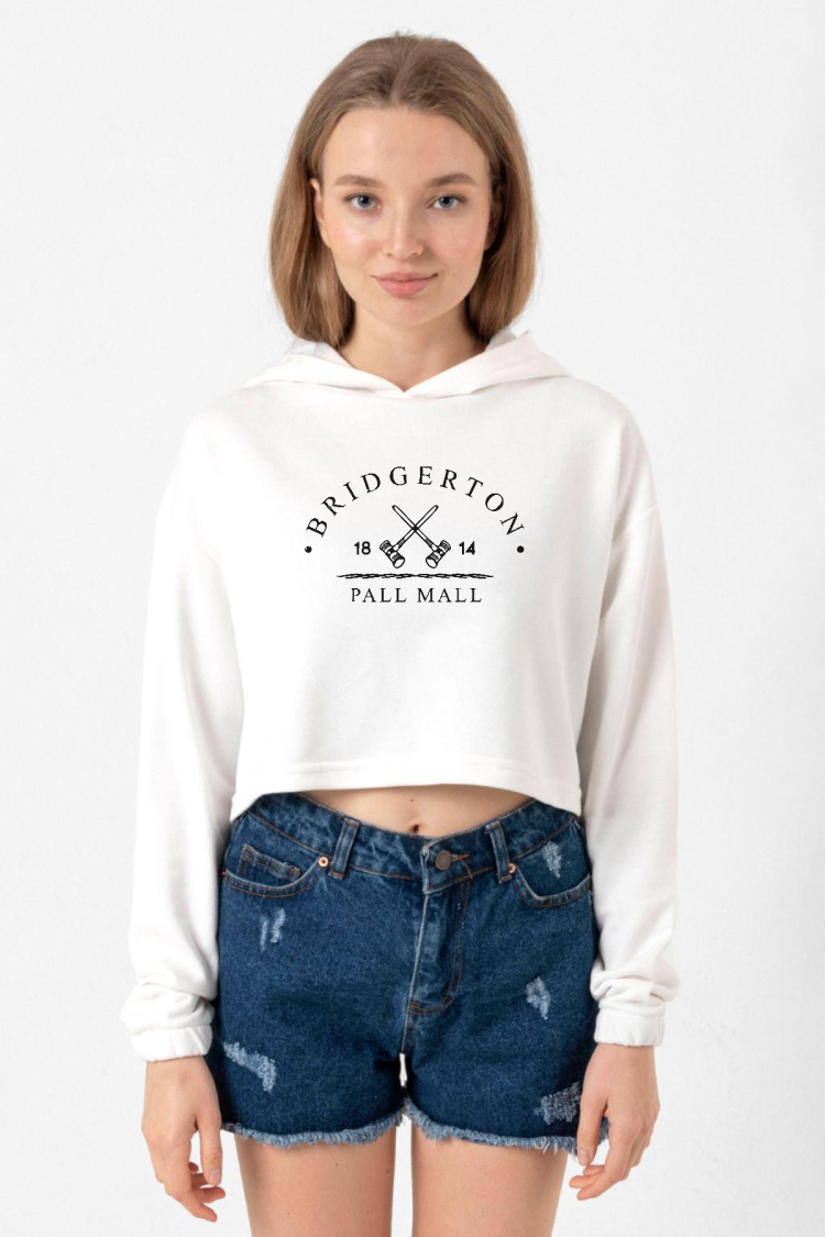 Bridgerton Pall Mall Logo Ekru Kadın Crop Kapşonlu