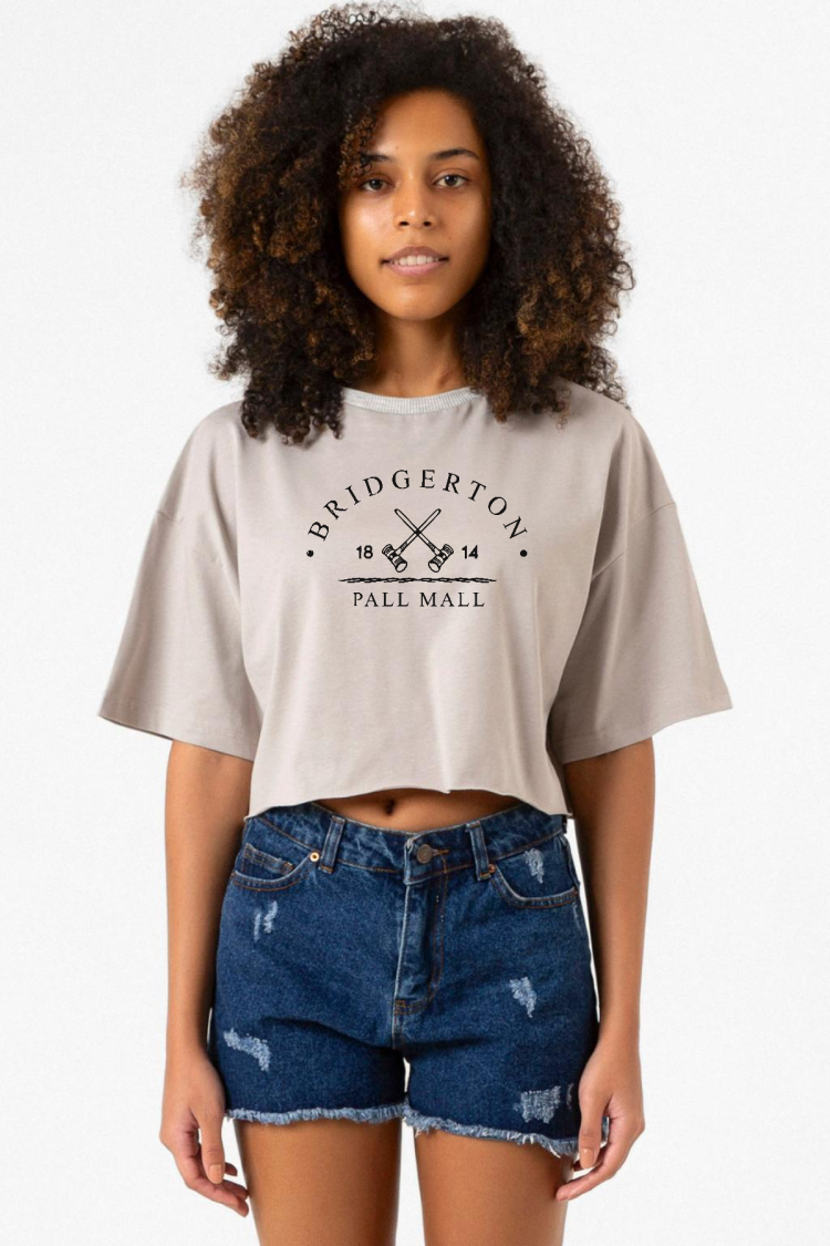 Bridgerton Pall Mall Logo Taş Rengi Kadın Crop Kapşonlu