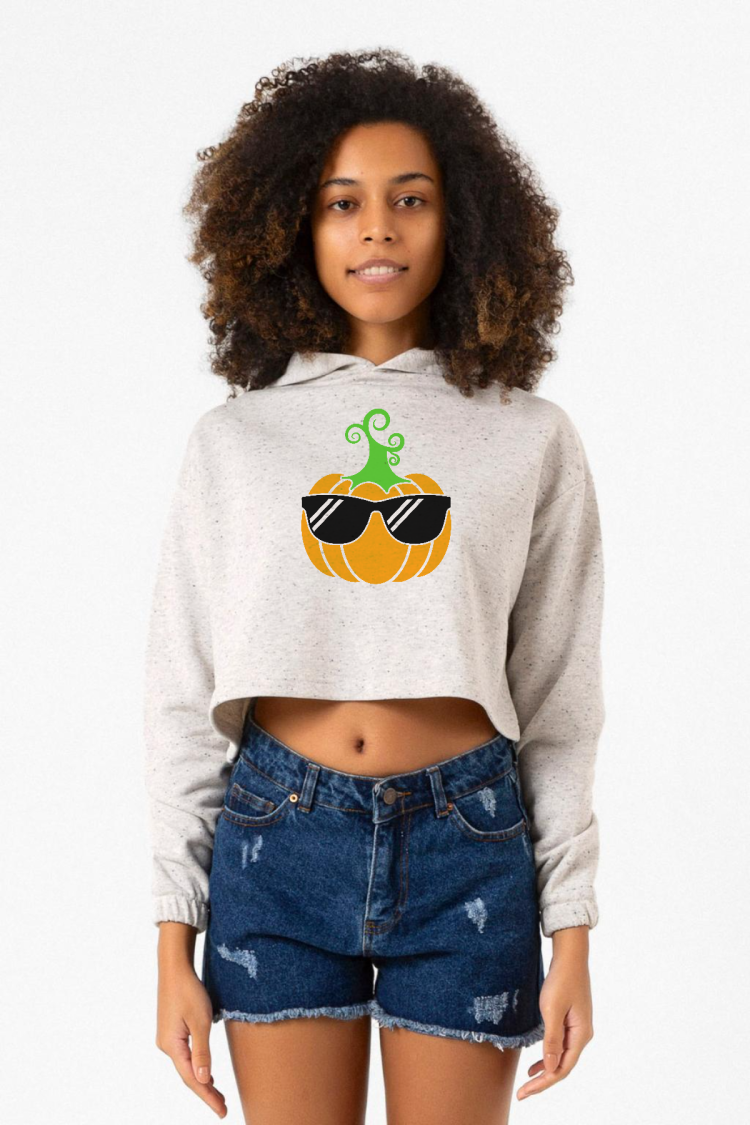 Cool Pumpkin Beyaz Kırçıllı Kadın Crop Kapşonlu