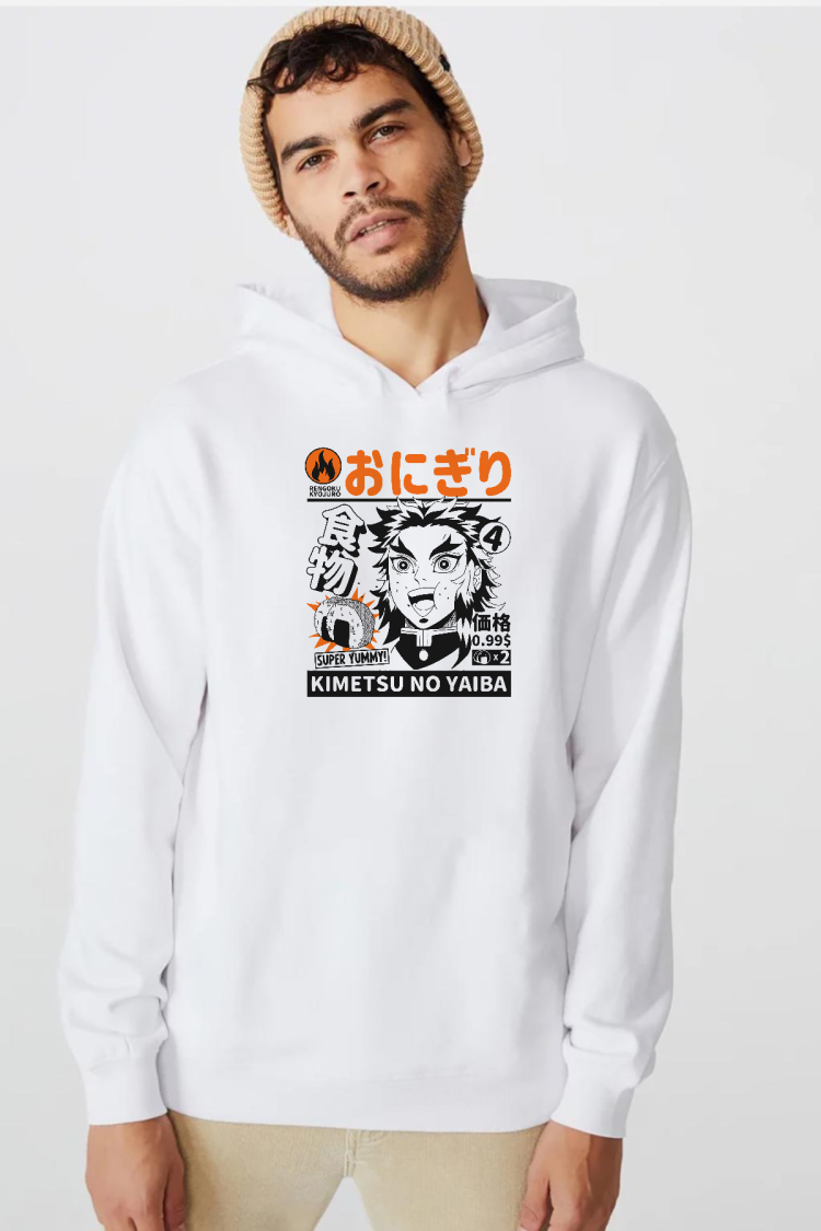 Demon Slayer Anime Super Yummy Beyaz Erkek 3ip Kapşonlu  Sweatshirt