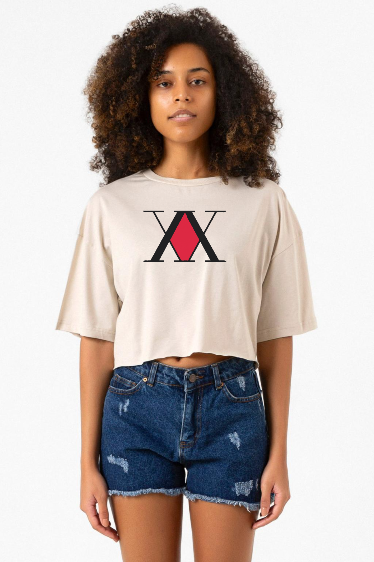 Hunter x Hunter Anime Logo Bej Kadın Crop Tshirt