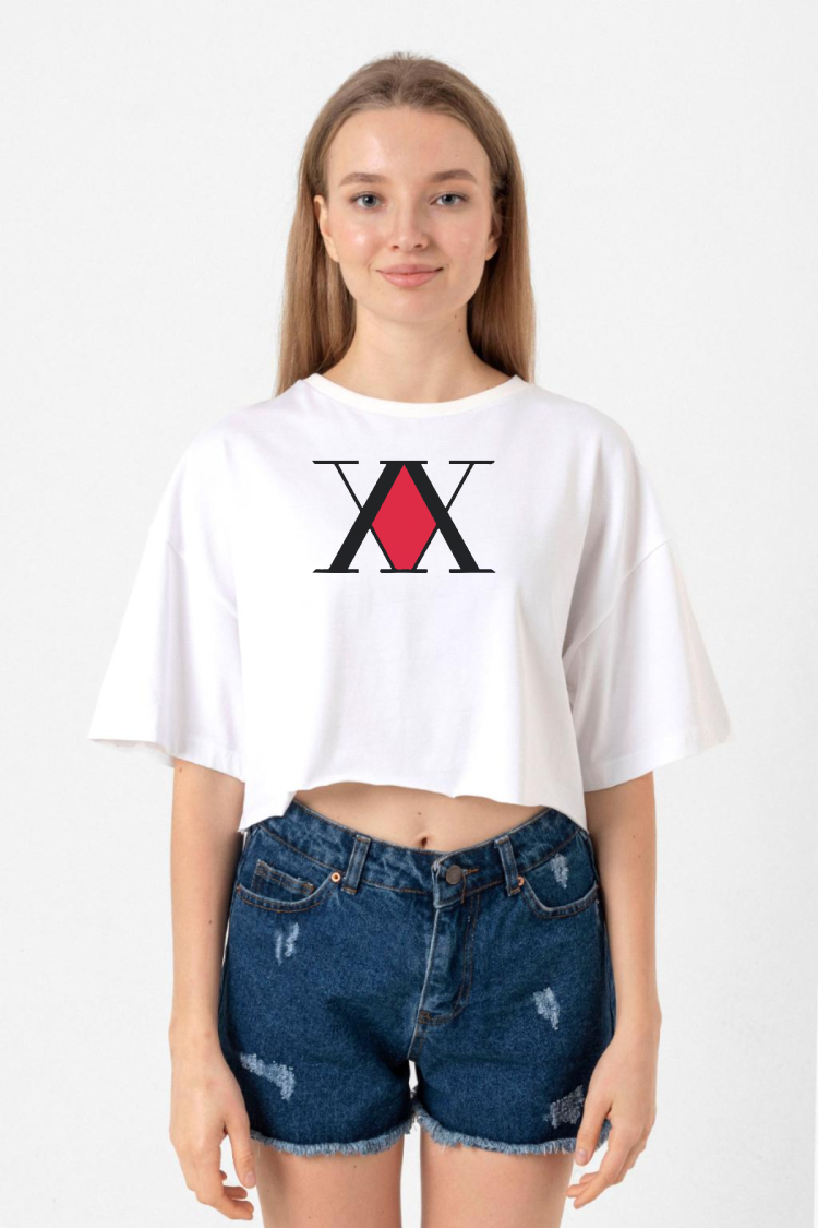 Hunter x Hunter Anime Logo Beyaz Kadın Crop Tshirt