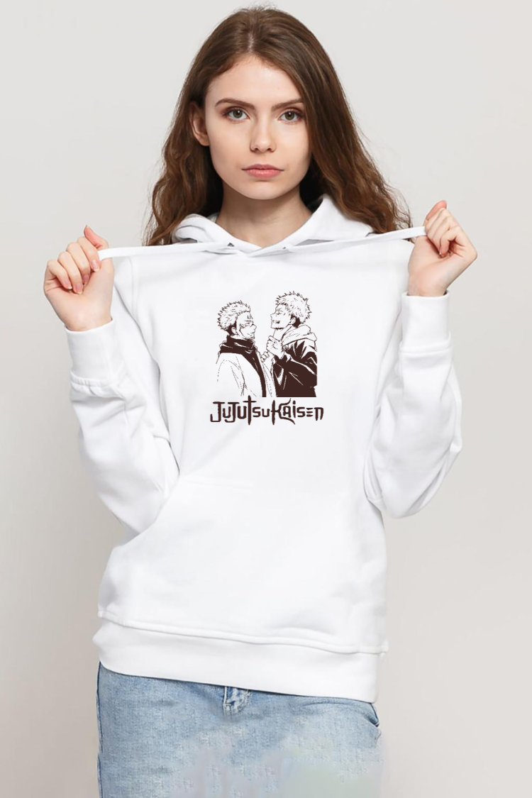 Jujutsu Kaisen Anime Long Beyaz Kadın 3ip Kapşonlu Sweatshirt