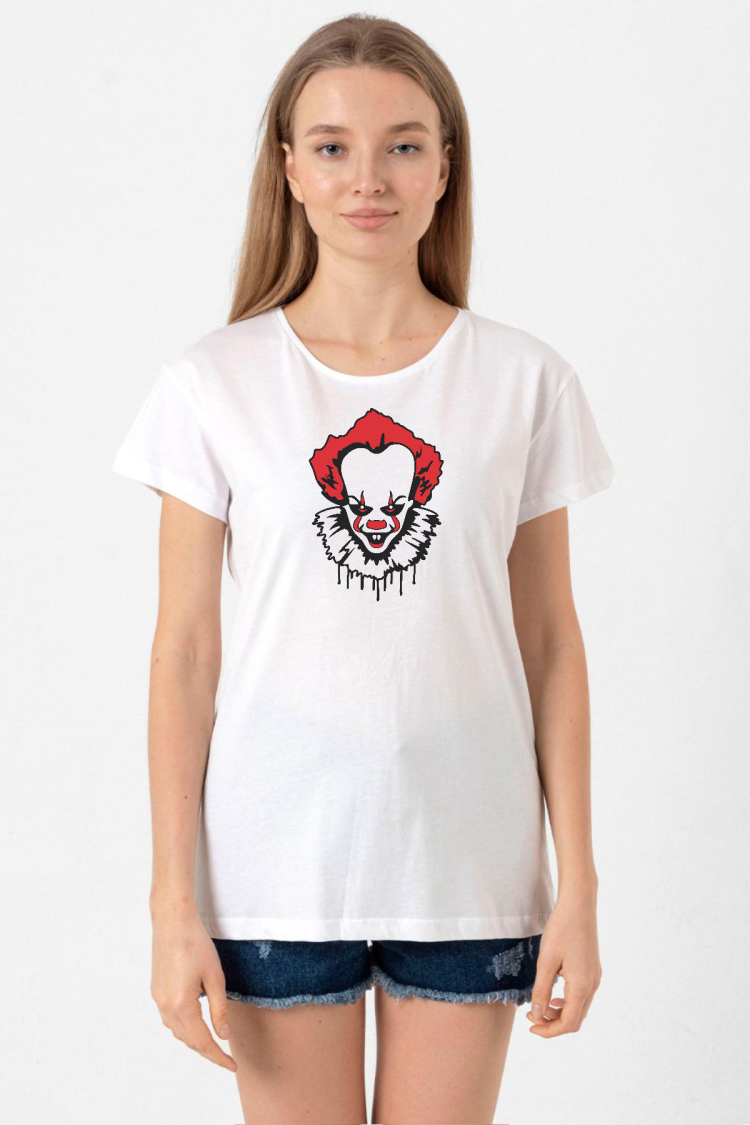 Pennywise Face Beyaz Kadın Bisikletyaka Tshirt