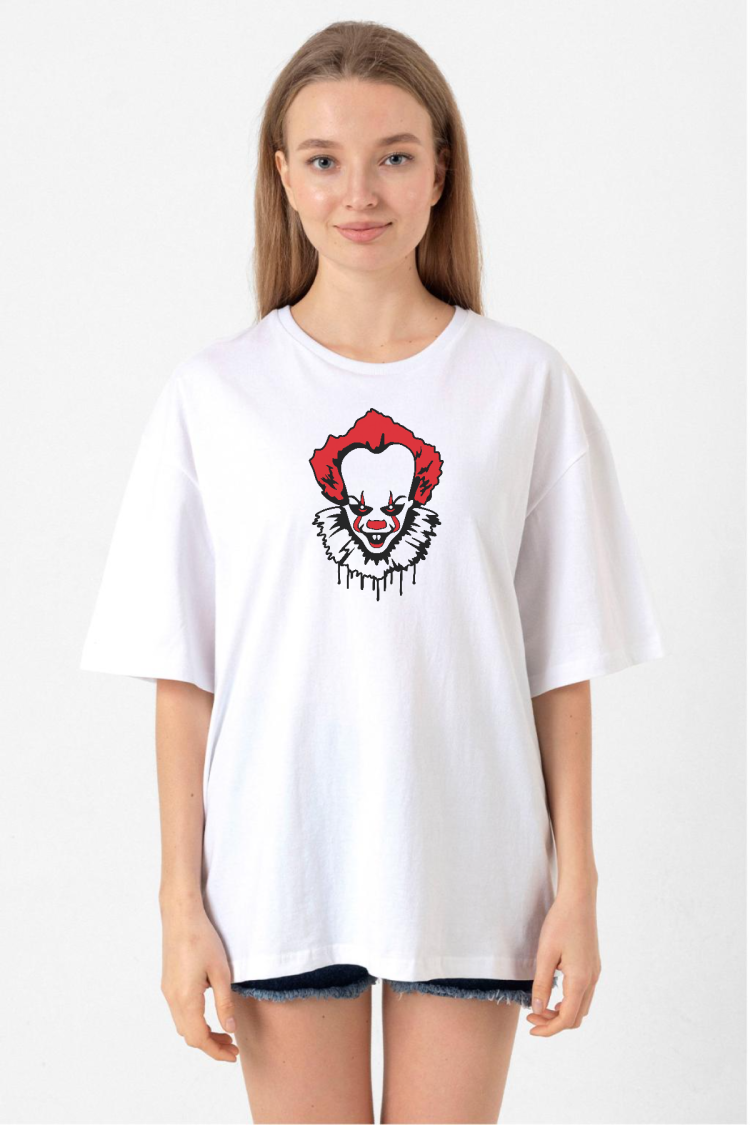 Pennywise Face Beyaz Kadın Oversize Tshirt