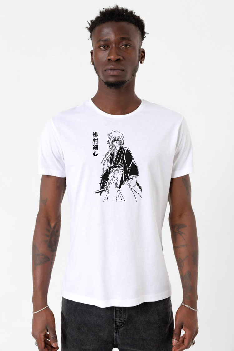 Rurouni Kenshin Poster Japan Beyaz Erkek Bisikletyaka Tshirt