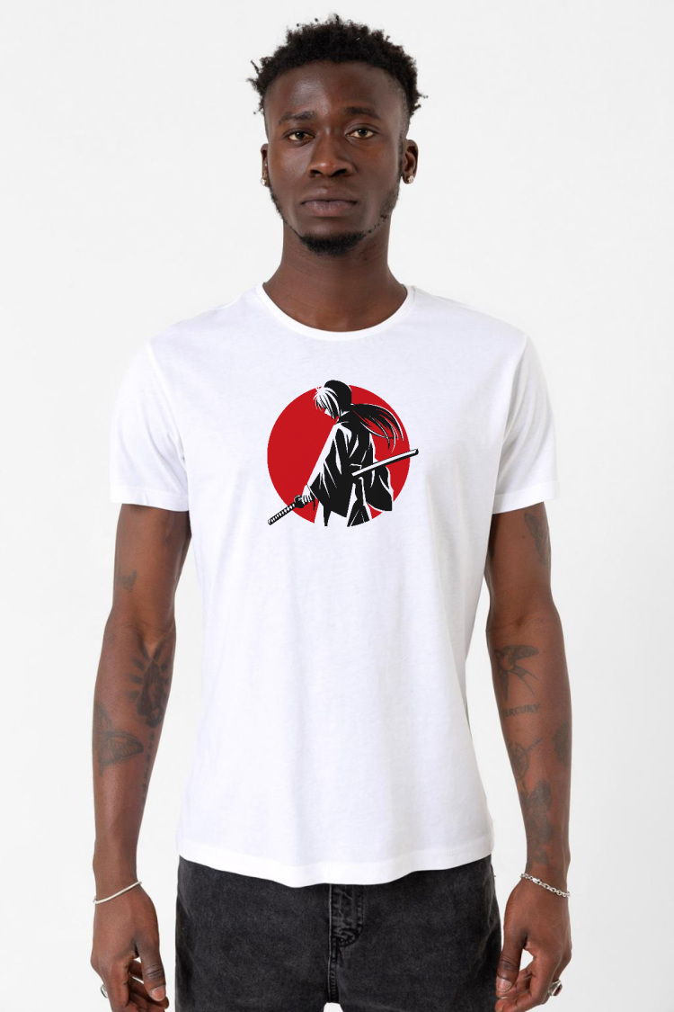 Rurouni Kenshin Samurai Logo Beyaz Erkek Bisikletyaka Tshirt