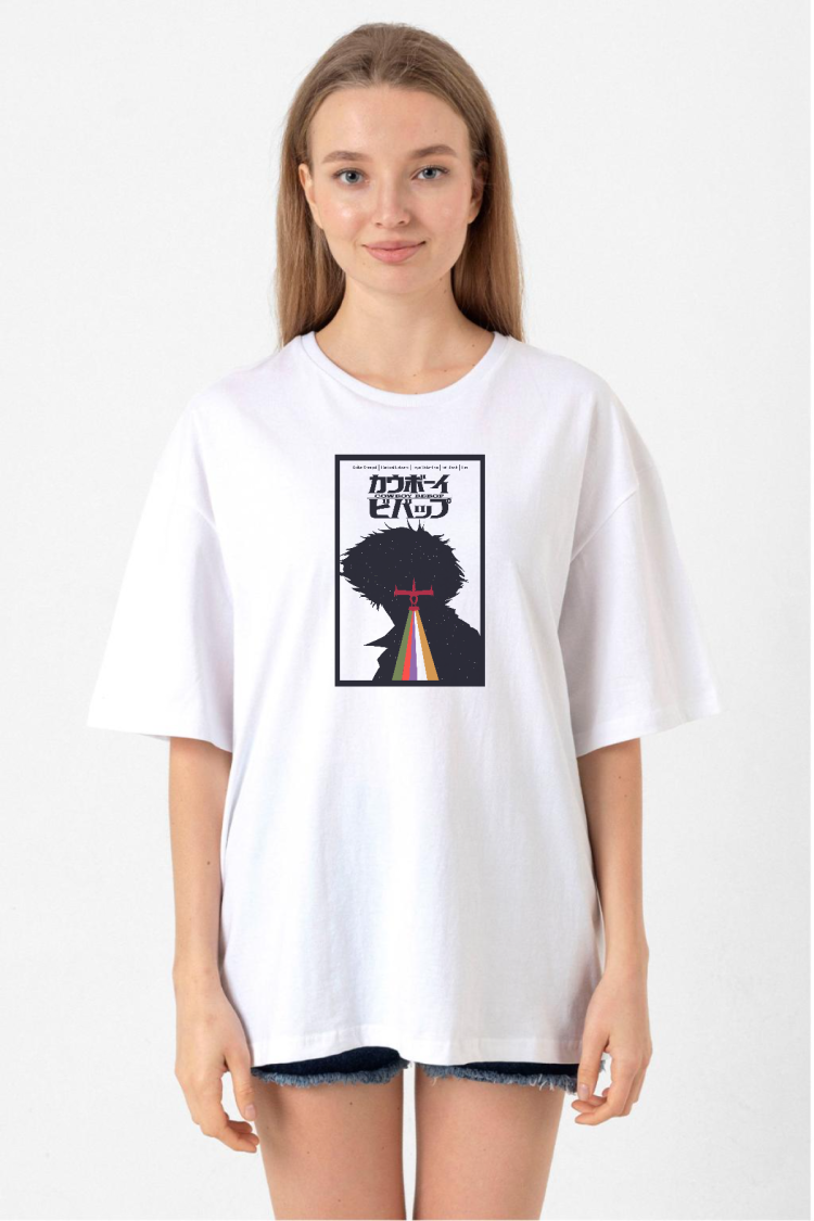 See You In Space Cowboys Minimalist Anime Poster Beyaz Kadın Oversize Tshirt