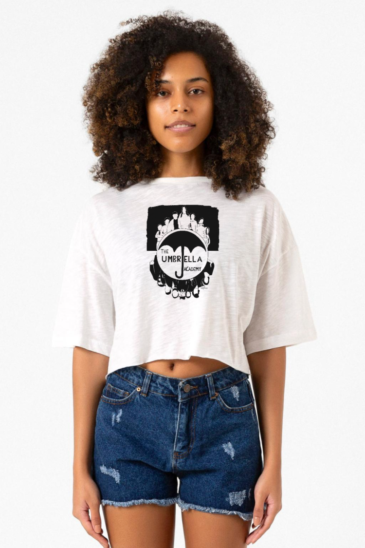 The Umbrella Academy Dark Essential Beyaz Kırçıllı Kadın Crop Tshirt