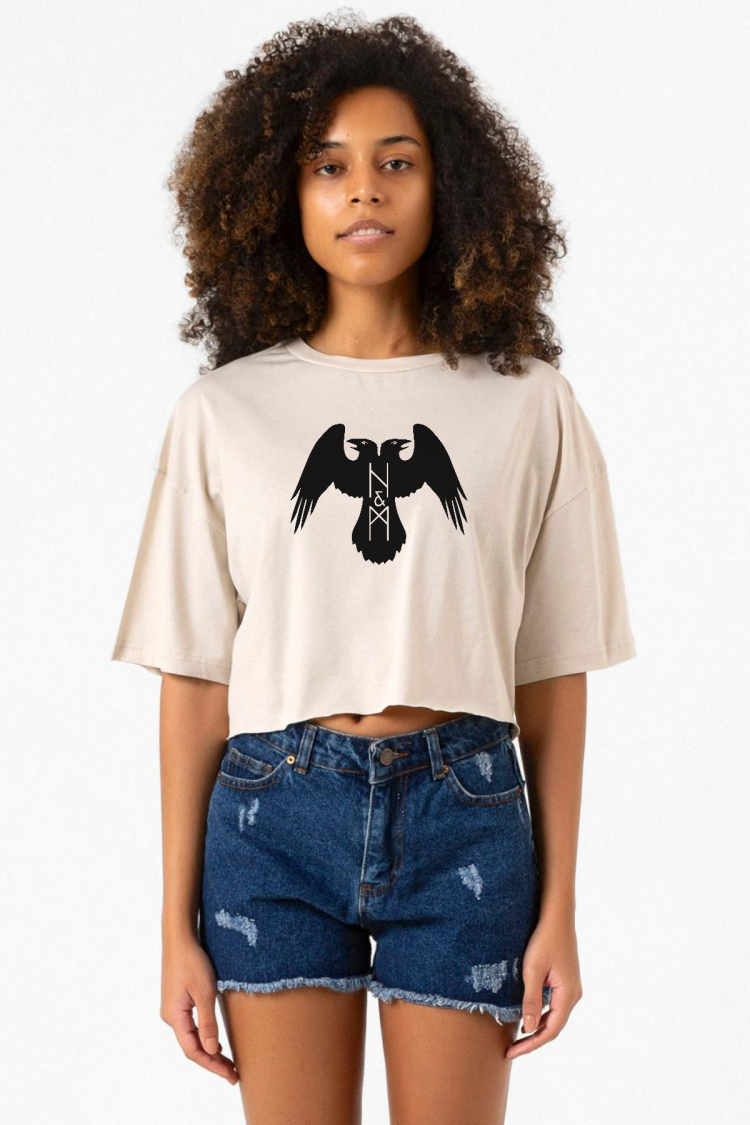 Thors Ravens Huginn and Muninn Bej Kadın Crop Tshirt