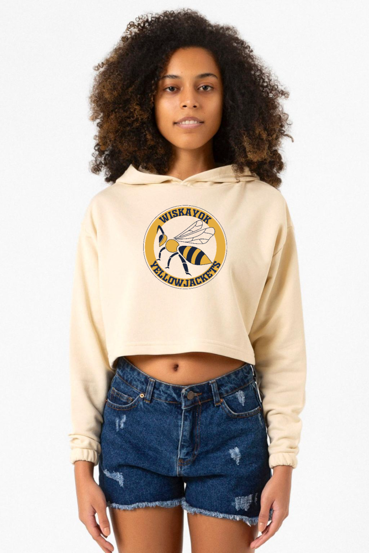 Wiskayok Yellowjackets Logo Bej Kadın Crop Kapşonlu