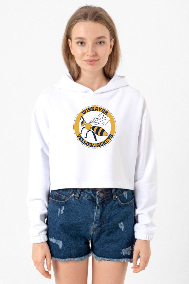 Wiskayok Yellowjackets Logo Beyaz Optik Kadın Crop Kapşonlu