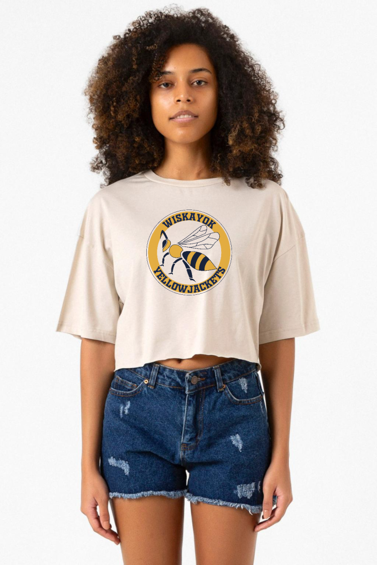 Wiskayok Yellowjackets Logo Bej Kadın Crop Tshirt