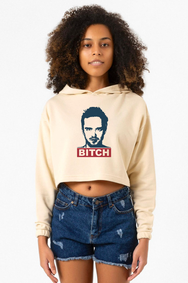 Breaking Bad Jesse Pinkman Bitch Bej Kadın Crop Kapşonlu