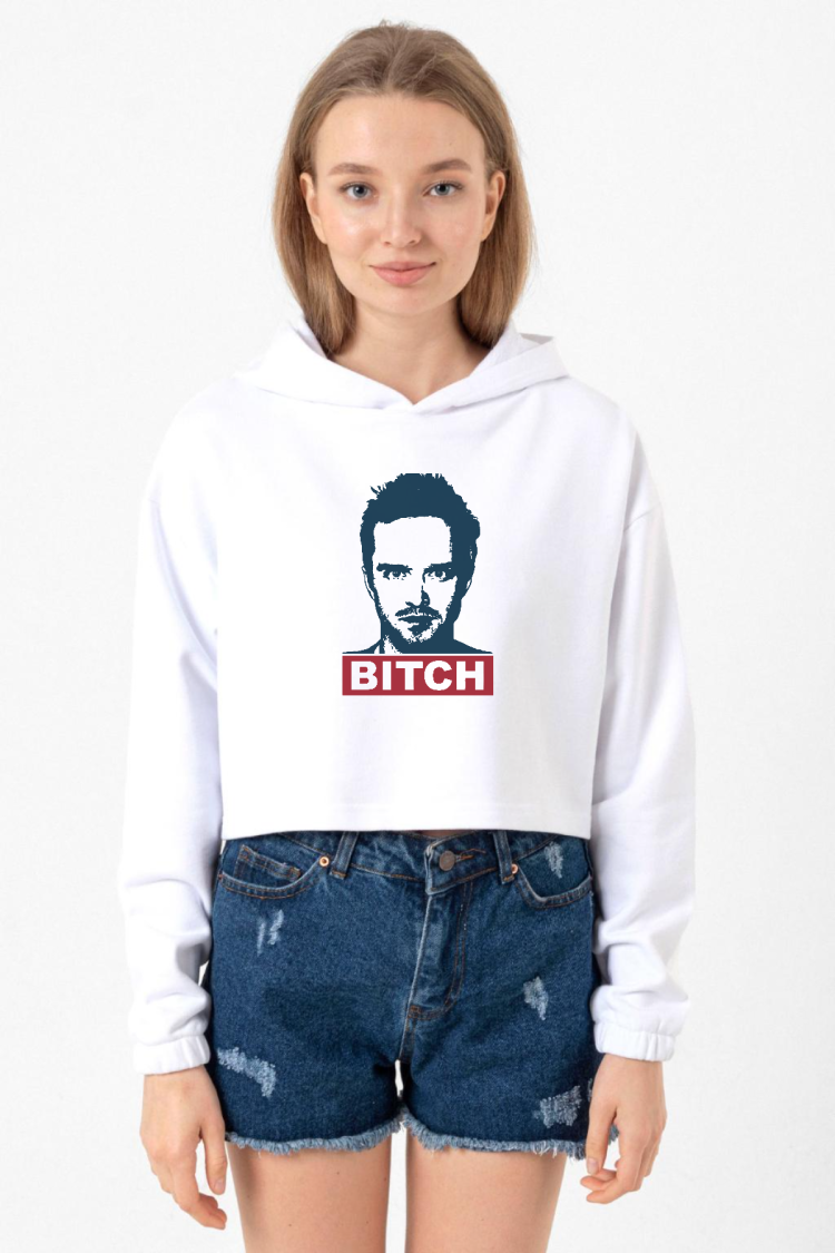 Breaking Bad Jesse Pinkman Bitch Beyaz Optik Kadın Crop Kapşonlu