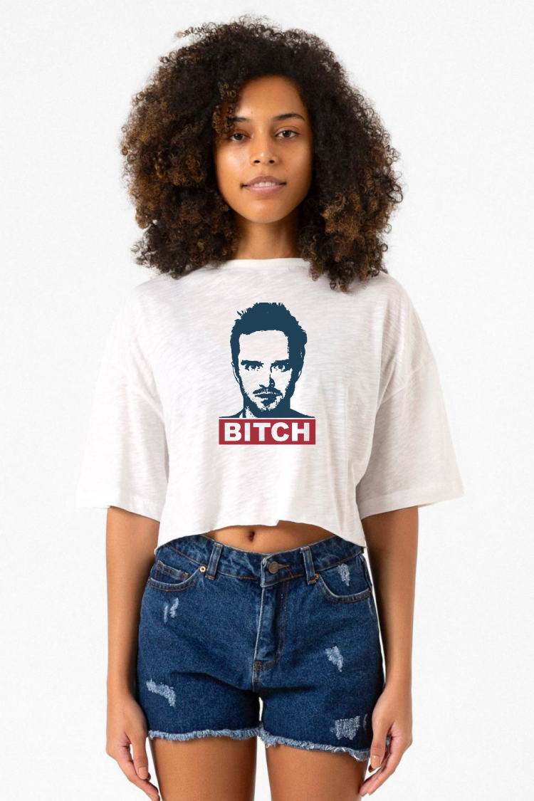 Breaking Bad Jesse Pinkman Bitch Beyaz Kırçıllı Kadın Crop Tshirt