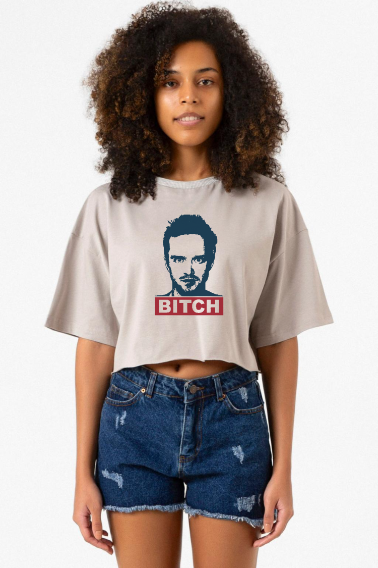 Breaking Bad Jesse Pinkman Bitch Taş Rengi Kadın Crop Kapşonlu