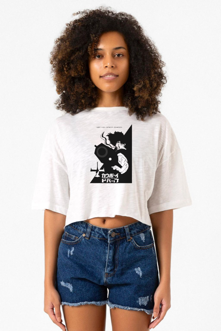 Cowboy Bebop Spike See You Space Cowboy Beyaz Kırçıllı Kadın Crop Tshirt